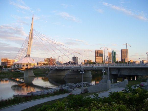 A bridge and the Winnipeg skyline